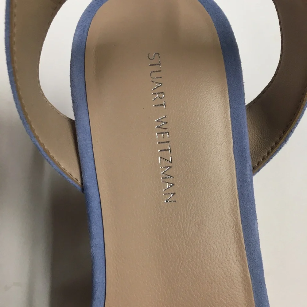 Stuart Weitzman Suede Leather Ankle Strap Platform Sandals 7 Light Blue Spring